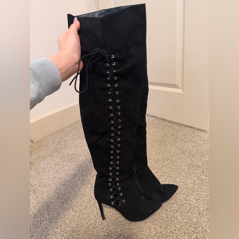 Aldo Black Lace-Up Over-the-Knee Stiletto Boots